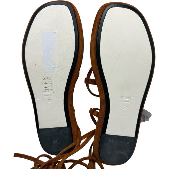 KHAITE Alba Brown Suede Leather Trimmed Strappy Tie Up Ankle Sandals Size 37 - Picture 11 of 15